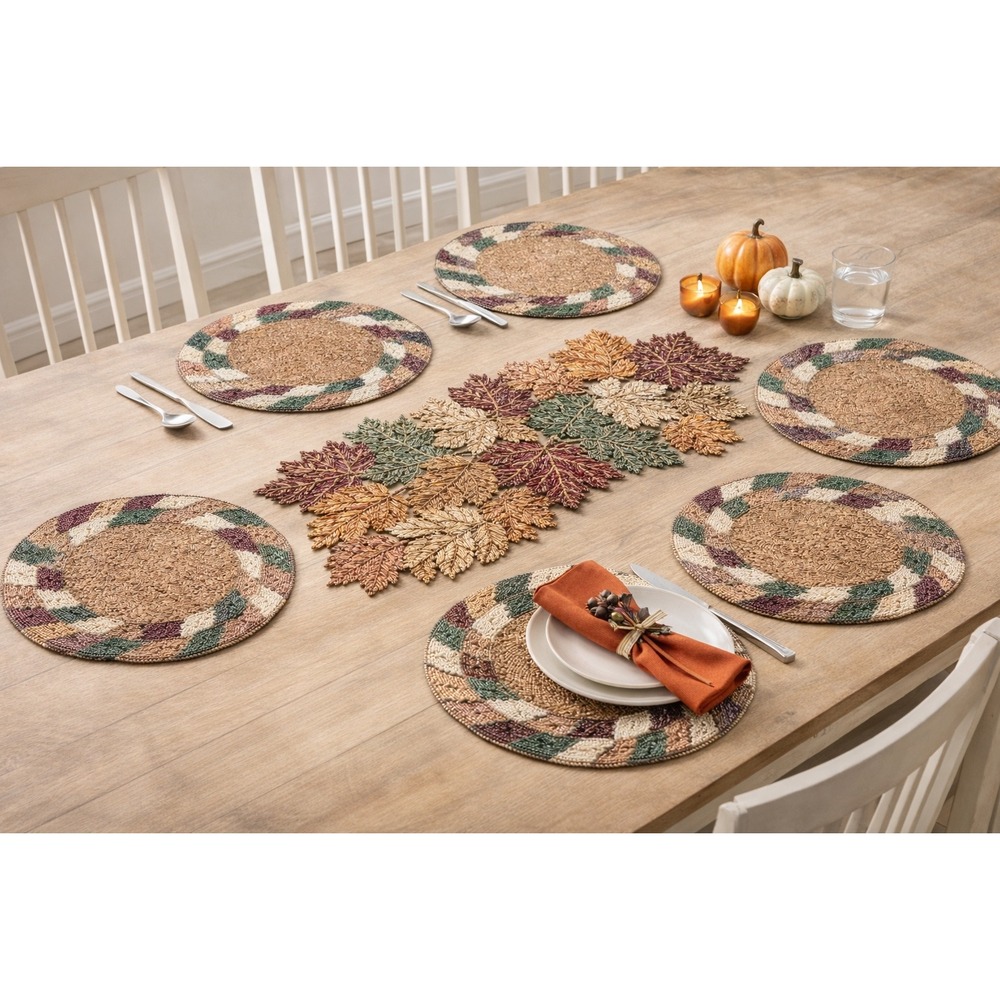 Bed Bath & Beyond Beaded Fall Table Runner and 6 Placemats Set Autumn‎ Harvest